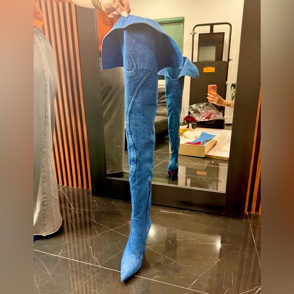 Christian Louboutin “Kate LoubiJean RocknRide” Over-the-Knee Denim Boots 39.5 - Picture 3 of 17
